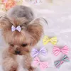 犬の髪の弓クリップペット猫子犬の手入れの縞模様の髪のアクセサリーデザイナー5色ミックスHH7-1262