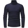 Camisola de inverno gola alta grossa e quente masculina gola alta masculina slim fit pulôver sólido masculino preto tricô suéteres