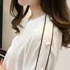 Camicetta in chiffon 2018 Nuove donne Top Camicie a maniche lunghe a tromba Camicette eleganti da donna Pearl Casual Colore rosa bianco Blusas