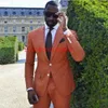 Cool Peak Lapel Orange Groom Tuxedos Men Suits Wedding Prom Dinner Best Man Blazer Black brothers Wedding(Jacket+Tie+Girdle+Pants)