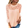 Kvinnor Sommar Långärmad Elegant Toppar Vit Lace Blouse Femme Hollow Out Ladies Office Chiffon Shirt Transparent Bomull Blusas Mujer