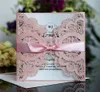 레이저 컷 결혼식 초대장 사용자 정의 조류 꽃 리본 리본 접힌 된 결혼 초대장 카드 봉투 BW-HK5