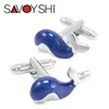 Savoyshi Whale Cufflinks for Mens Shirt Brand Cuff Bottons高品質のブルーエナメル動物カフリンク