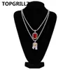 TOPGRILLZ Colar de Hip Hop Cor Iced Out Micro Pavimentar CZ Pedra Vermelha Faraó Pingente de Colar Com CZ Cadeia De Tênis De Pedra