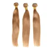 Cabello humano rubio recto brasileño 4 paquetes de color brasileño 27 # Tejido de cabello virgen rubio miel Extensiones de cabello humano recto barato