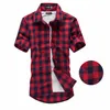 Rood Zwart Plaid Shirt Heren Shirts Zomer Mode Chemise Geruite Shirts Korte Mouw Heren Blouse257H