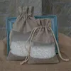 Jute Organza Clear Window Packaging Sack Flax Linne Drawstring Bag 10x15cm 15x22cm Makeup Smycken Presentpåsar