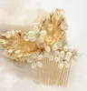 New gold crystal handcrafted combs wedding brides pearl headwear wedding dress accessories