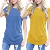 Women Summer O Neck Short Sleeve Long Basic T Shirt Ladies Casual Side Button Decoration Loose Tee Shirt Tops Femme