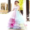 Gökkuşağı renkli kabarık balo elbiseleri tatlım el yapımı çiçekler aplike uzun tatlı 16 elbise 2023 genç kızlar pageant gece elbiseleri