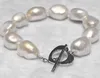 Handmade beautiful natural 9-10 mm white baroque pearl necklace 45cm bracelet 19cm earrings set fashion jewelry