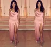 New Arrival Pink Halter Neck Simple Sheath Prom High Side Split Sweep Train Formal Dresses Evening Wear Vestidos De Fiesta