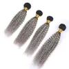 Curly bouclé péruvien gris gris ombre humain tisser paquets 4pcs noirs et argent gris ombre vierge de cheveux humains extensions de trame