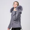 2018 new listing Meifeng brand Soft fur grey rabbit furs lined gray mini parka with grey raccoon furs trim hoody