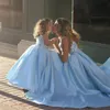 빈티지 스카이 블루 Krikor Jabotian 꽃의 소녀 결혼식을위한 드레스 브이 목 첫 성찬식의 복장 층 길이 어린 소녀 미인 대회의 드레스