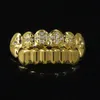 24Kゴールド歯グリルラインストーントップボットトム光沢のグリルセットアイスアウト歯ヒップホップジュエリー