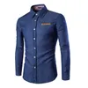 Neue Männer Marke Hemd Tasche Kampf Leder Hemd Langarm Mode Beiläufige Dünne männer Kleid Camisa Masculina M-3XL