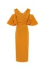 2023 Seksi Kek Çırpılmış Kollar Pplit Balo Elbise V Boyun Kılıf Koyu Sarı Yeni Varış Stok akşamı resmi önlükler Giyim