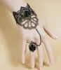 free new Black lace goth vampire rose bracelet with ring in one chain fashion classic delicate elegance
