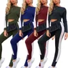 Running Sets Women Shirts Pant Long-Sleeved Suit Stitching Crop Sexy Top Tracksuit Female Sportswear Workout Sports Fitness