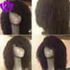 Ny stil Afro Kinky Curly Hair Lace Front Wig Syntetisk Svart Vit 7 Färger Värmebeständig Halloween Korta Paryker Med Bangs