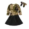 Mädchen Kleider 2018 Neueste Baby Kleidung Frühling Herbst Langarm Pu Material Camouflage Kleid + Nettes Haarband 2 Stücke Für Kinder Kleidung Sets