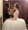 Luxury Lace Cathedral Train Ball Gown Wedding Dresses with Sleeves 2018 Modest Kaftan Dubai Arabic Off Shoulder Princess Wedding G252y