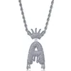 Luxe Iced Out Bling A-Z Couronne Anglais Lettre Pendentif Collier OrArgent Hip Hop 3mm 60cm Corde Chaîne Mode Hommes Femmes Bijoux boîte-cadeau