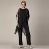 Moederbroek pak Jewel-huls met onregelmatige jas plus size broek pakken chiffon formele avondjurk