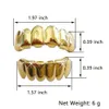 18K Real Gold Braces Punk 힙합 치아 Grillz Dental Mouth Fang Grills Up Bottom Tooth Cap Cosplay Party Rapper Jewelry Gifts Wholesale