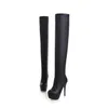 BONJOMARISA grande taille 34-46 mode sur le genou cuissardes femmes automne Sexy mince talons hauts plate-forme chaussures femme