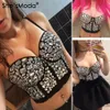 She'smoda Ręcznie robiony Zroszony Gaga Rhinestone Bustier Perły Push Up Night Club Bralette Women's Bra Cropped Top Kamizelka Plus Rozmiar