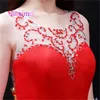 2020 Red Long Mermaid Evening Dresses Scoop Neck With Crystal Sleeveless Prom Gowns For Party Dress8486307