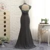 Crystal Real Image Long Mermaid Gray Mother of the Bride Dress Lace High Neck Cap Sleeve Chiffon Formal Evening Party Gowns Pleate2383326