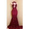Escuro-Vermelho 3D Rose Flor Vestidos de Baile Sexy Alta Pescoço Rendas Apliques Sereia Longo Prom Vestido Custom Made 2018 Vestido de Noite Africano