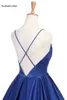 2021 Simple Royal Blue Prom -jurken Satin Spaghetti Bourgondische avondjurken Kruis terug sexy formele feestjurk Vestido de Fiesta 242Q