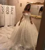 Hors de l'épaule dentelle robes de mariée robes de bal manches longues chapelle train gonflé mariée mariage vestidos de novia