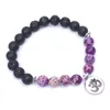 Pedra da lava prata tibetana om charme pulseira para mulheres pulseira elástica yogi pulseira de energia pedra natural jóias dropshipping