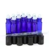 12 Empty 10ml Cobalt Blue Glass Essential oil Roll on Bottles with Stainless Steel Roller Ball for perfume 3ml dropper included