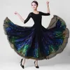 Nuovo Abito da ballo per adulti / Donne da ballo da ballo Ladies Modern Waltz Competizione standard Dance Dress Black Round Neck 1/2 Sleeve Dress Stampato