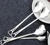 Flatware 연인 하트 모양의 사랑 커피 차 측정 숟가락 웨딩 애호가 스테인레스 스틸 저녁 식사 식기를 호의 2 in1 커피 스푼