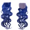 Extensiones de cabello humano de color azul brillante con cierre superior 4x4 Cabello ondulado con agua 3 paquetes con cierre de encaje