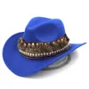 Men de mode Femmes laine Blend Western Cowboy Jazz Hat Wide Brim Sombrero Godfather Cap Caps Cowgirl Feather Band avec Skull1053941