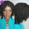 Kısa kink örgülü dantelli ön peruk satmak tam el bağlı sentetik saç perukları Afrika Amerika için kıvırcık ipuçları ile 9878851