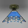 Mediterranean Blue Glass Corridor Ceiling Lamp Vintage Balcony Glass Ceiling Lights Tiffany Hallway Bedroom Ceiling Lighting Fixtures