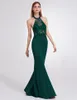 Free Shipping New High Quality Formal Prom Dresses Dark Gren Elegance Halter Lace Sleeveless Backless Fishtail Evening Dresses HY143e