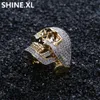 Hip Hop Ring Copper Gold Color Plated Iced Out Micro Paved CZ Stone Skull Ring for Men Women
