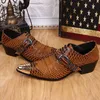 Grande taille 2018 luxe Alligator bout pointu homme métal pointe Oxfords en cuir véritable talons hauts hommes chaussures habillées formelles SL229