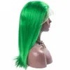 Парики Полные кружевные парики из человеческих волос Бразильский парик зеленого цвета Прямые толстые бесклеевые парики из человеческих волос с детскими волосамиQQFE
