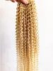 Brasilianska Human Virgin Kinky Curly Hair Extensions Remy Blond 613 # Färg Hårväft 2-3Bunderna för Full Head